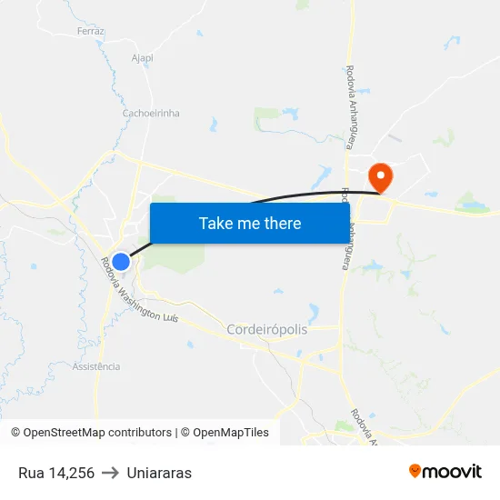 Rua 14,256 to Uniararas map