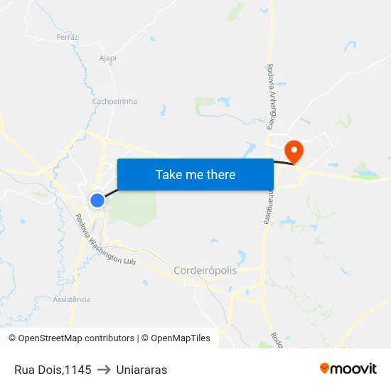 Rua Dois,1145 to Uniararas map