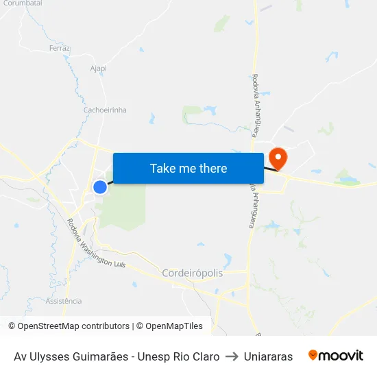 Av Ulysses Guimarães - Unesp Rio Claro to Uniararas map
