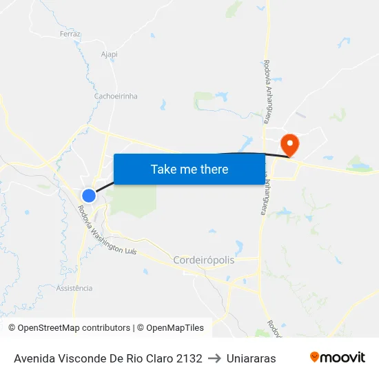 Avenida Visconde De Rio Claro 2132 to Uniararas map