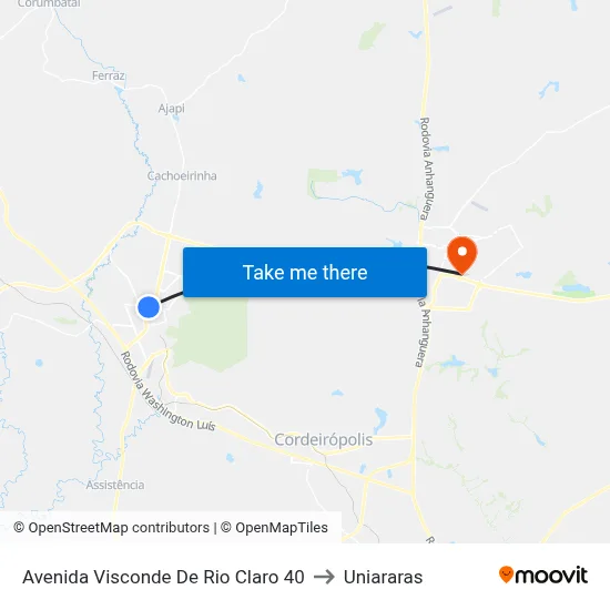 Avenida Visconde De Rio Claro 40 to Uniararas map