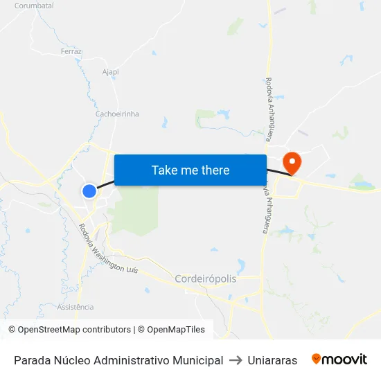 Parada Núcleo Administrativo Municipal to Uniararas map