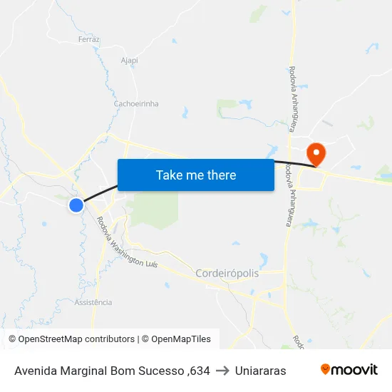 Avenida Marginal Bom Sucesso ,634 to Uniararas map