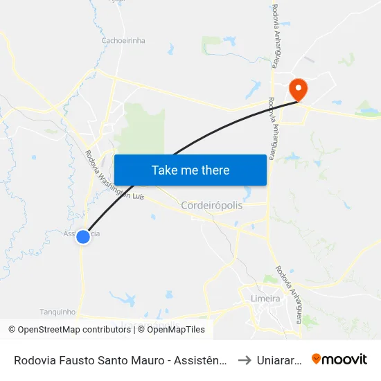 Rodovia Fausto Santo Mauro - Assistência to Uniararas map