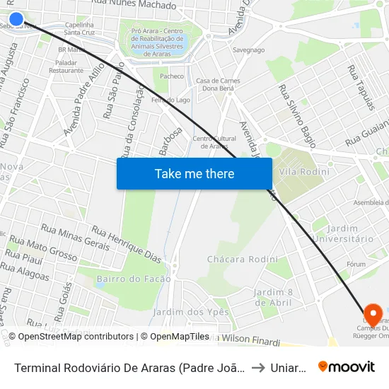 Terminal Rodoviário De Araras (Padre João Modesti) to Uniararas map