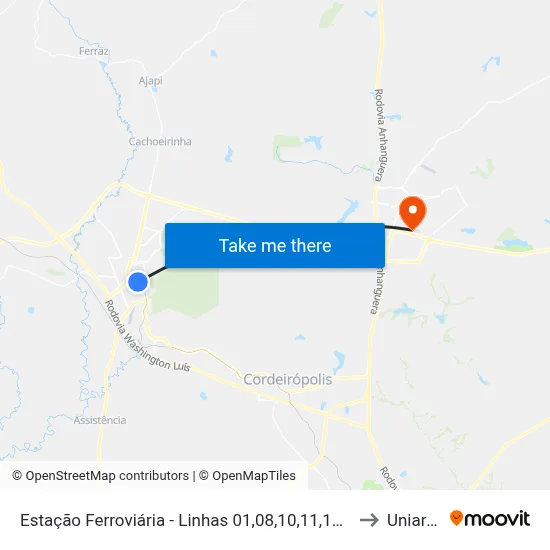 Estação Ferroviária - Linhas 01,08,10,11,12,16,17,21,23,24 to Uniararas map