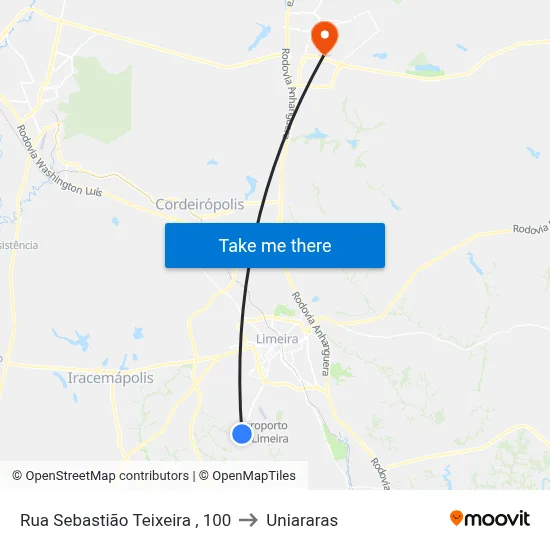 Rua Sebastião Teixeira , 100 to Uniararas map