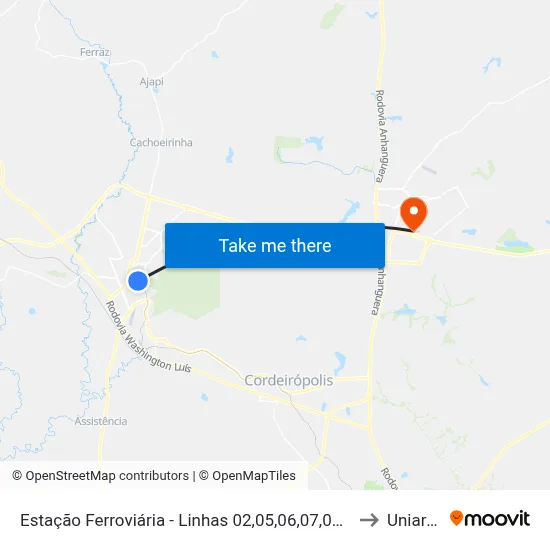 Estação Ferroviária - Linhas 02,05,06,07,09,14,15,18,19,20 to Uniararas map