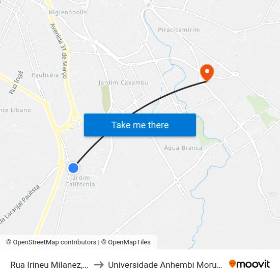 Rua Irineu Milanez, 40 to Universidade Anhembi Morumbi map
