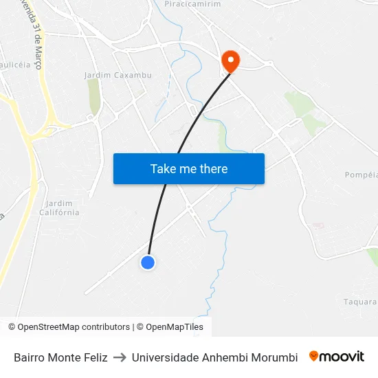 Bairro Monte Feliz to Universidade Anhembi Morumbi map