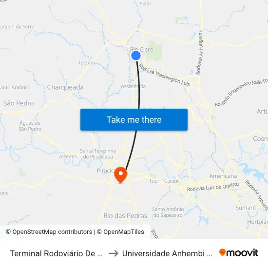 Terminal Rodoviário De Rio Claro to Universidade Anhembi Morumbi map