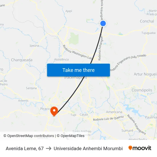 Avenida Leme, 67 to Universidade Anhembi Morumbi map