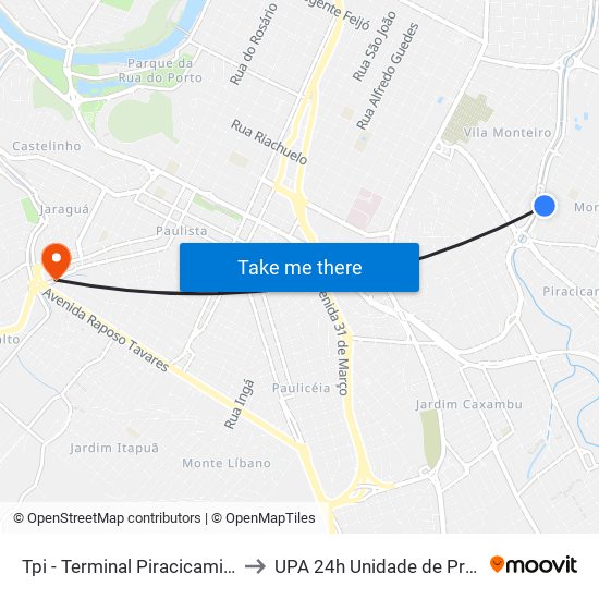 Tpi - Terminal Piracicamirim - Plataforma B to UPA 24h Unidade de Pronto Atendimento map