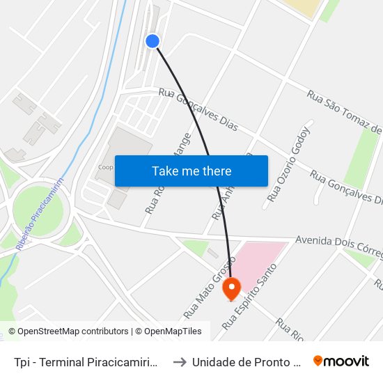 Tpi - Terminal Piracicamirim - Plataforma B to Unidade de Pronto Atendimento map