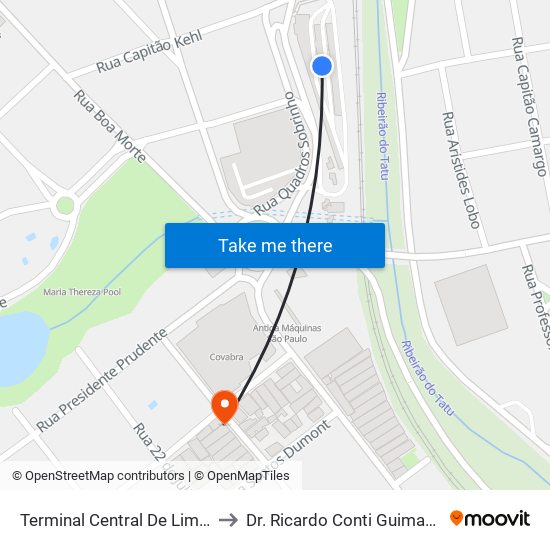 Terminal Central De Limeira to Dr. Ricardo Conti Guimarães map