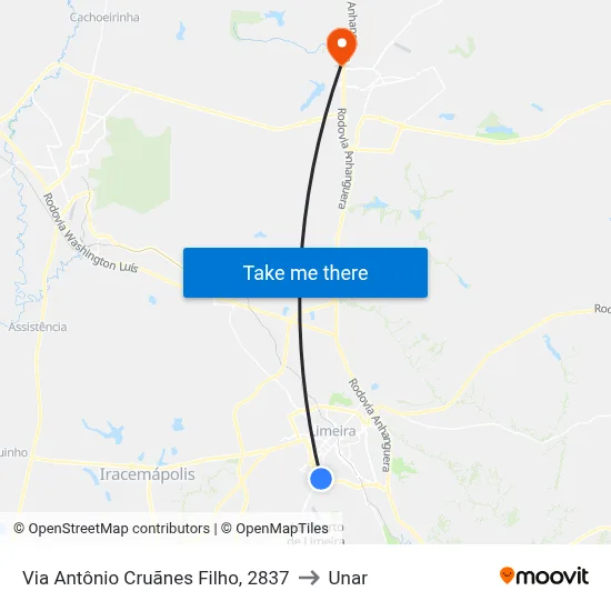 Via Antônio Cruãnes Filho, 2837 to Unar map