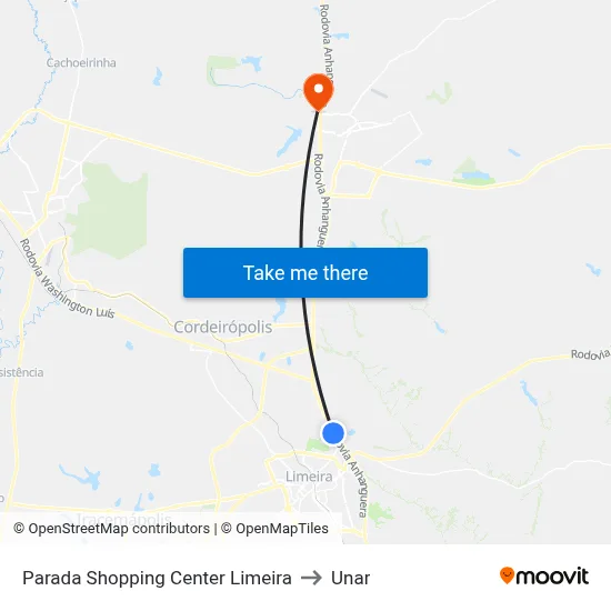 Parada Shopping Center Limeira to Unar map