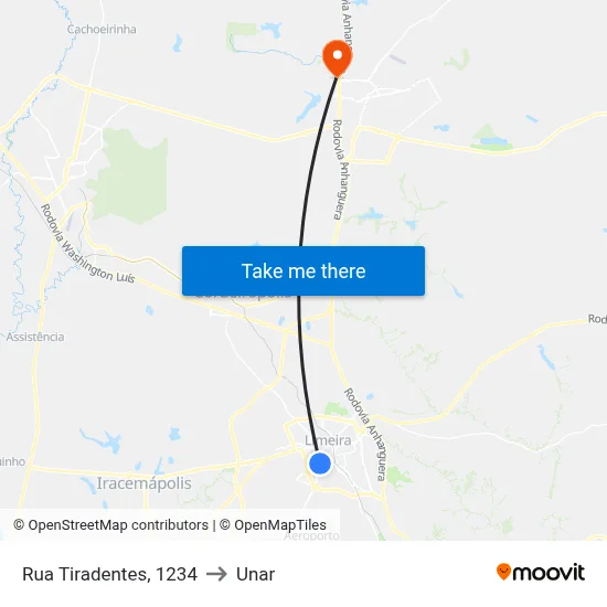 Rua Tiradentes, 1234 to Unar map
