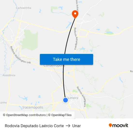 Rodovia Deputado Laércio Corte to Unar map