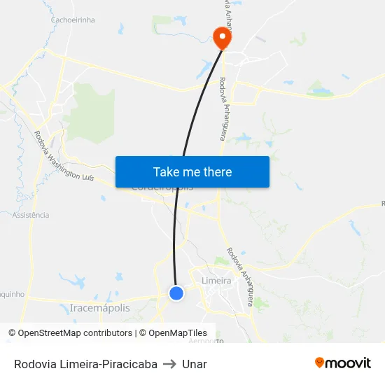 Rodovia Limeira-Piracicaba to Unar map