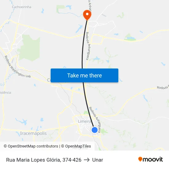 Rua Maria Lopes Glória, 374-426 to Unar map