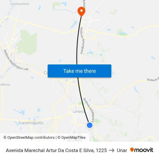 Avenida Marechal Artur Da Costa E Silva, 1225 to Unar map