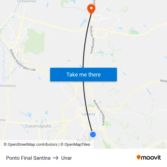 Ponto Final Santina to Unar map