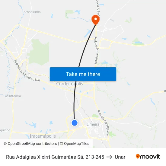 Rua Adalgisa Xixirri Guimarães Sá, 213-245 to Unar map
