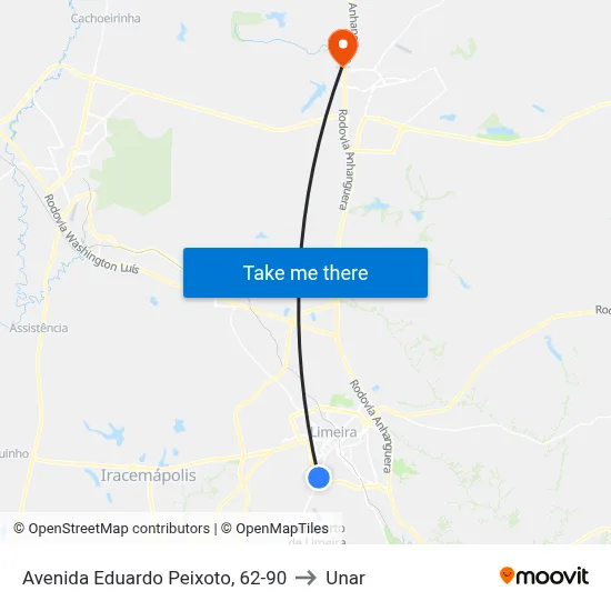 Avenida Eduardo Peixoto, 62-90 to Unar map
