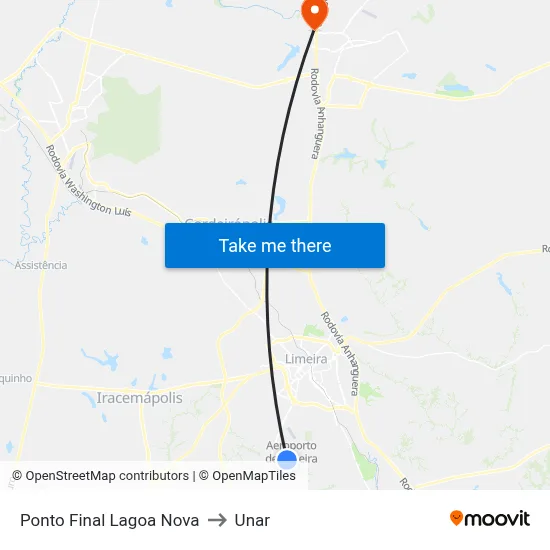 Ponto Final Lagoa Nova to Unar map