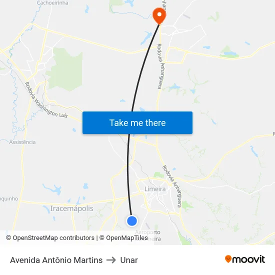 Avenida Antônio Martins to Unar map