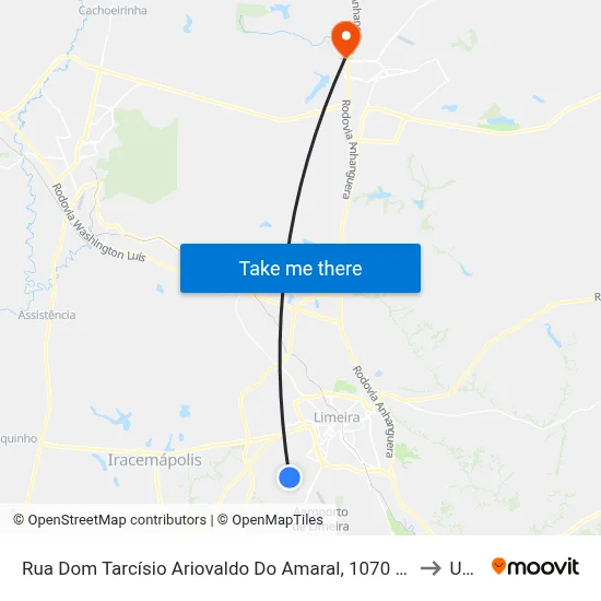 Rua Dom Tarcísio Ariovaldo Do Amaral, 1070 (Rapidão) to Unar map