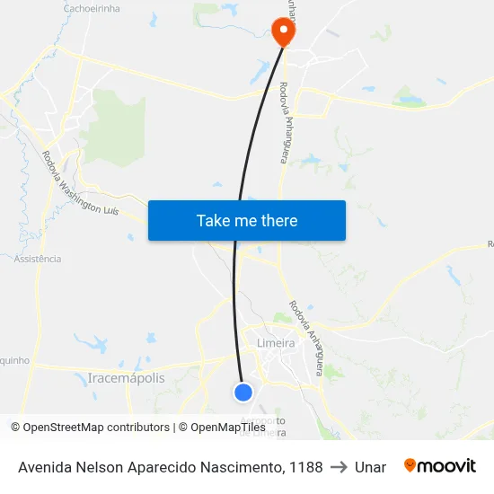 Avenida Nelson Aparecido Nascimento, 1188 to Unar map