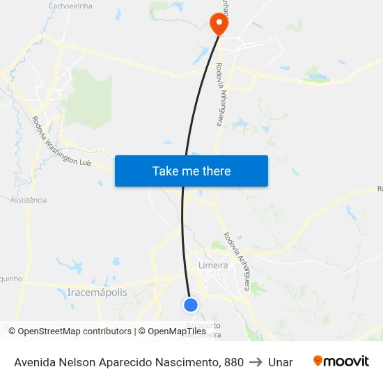 Avenida Nelson Aparecido Nascimento, 880 to Unar map