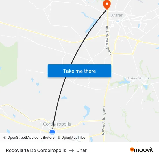 Rodoviária De Cordeiropolis to Unar map