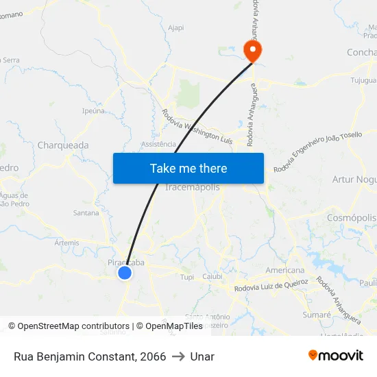Rua Benjamin Constant, 2066 to Unar map