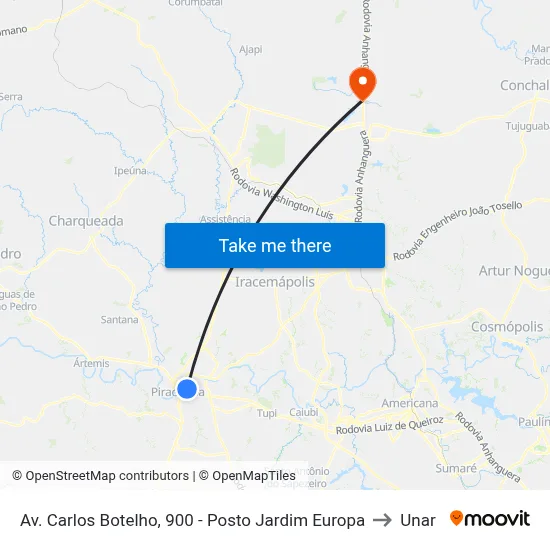Av. Carlos Botelho, 900 - Posto Jardim Europa to Unar map