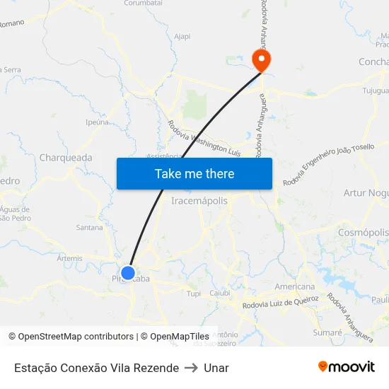 Estação Conexão Vila Rezende to Unar map