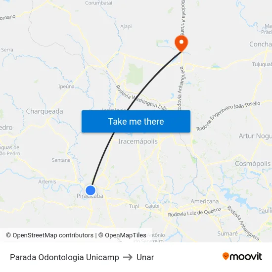 Parada Odontologia Unicamp to Unar map