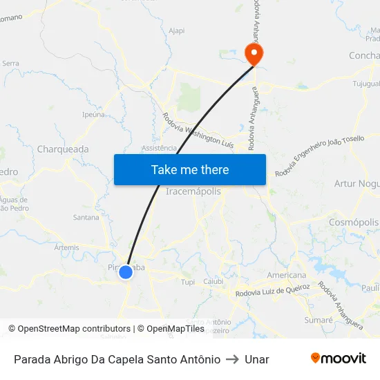 Parada Abrigo Da Capela Santo Antônio to Unar map