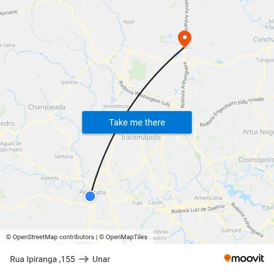Rua Ipiranga ,155 to Unar map