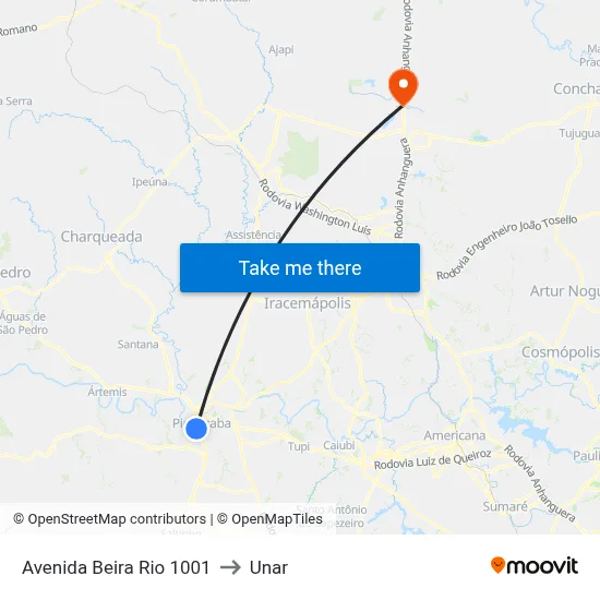 Avenida Beira Rio 1001 to Unar map
