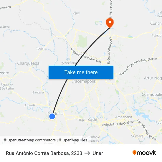 Rua Antônio Corrêa Barbosa, 2233 to Unar map