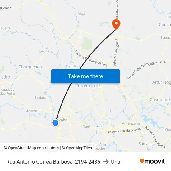 Rua Antônio Corrêa Barbosa, 2194-2436 to Unar map