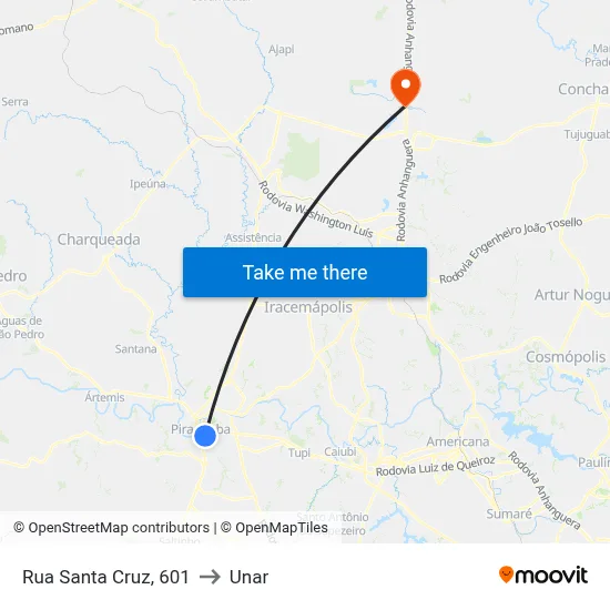 Rua Santa Cruz, 601 to Unar map