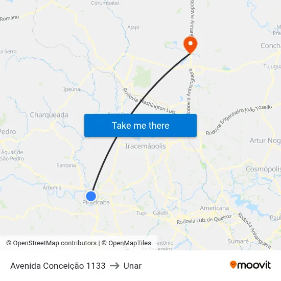 Avenida Conceição 1133 to Unar map