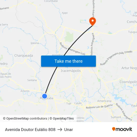 Avenida Doutor Eulálio 808 to Unar map
