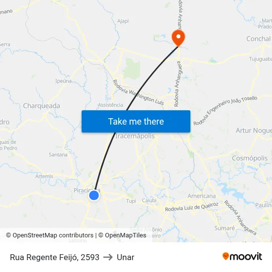 Rua Regente Feijó, 2593 to Unar map