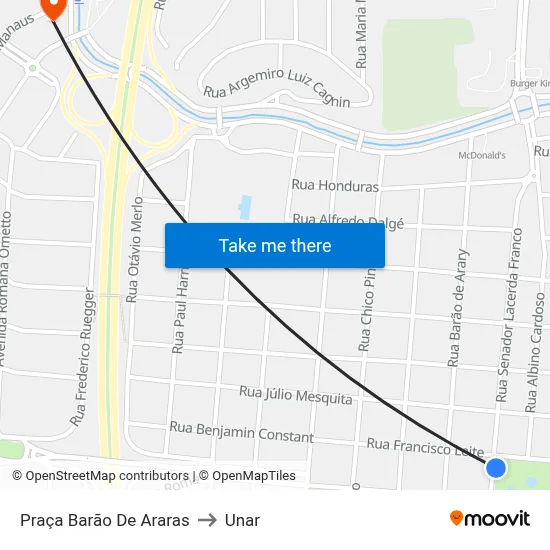 Praça Barão De Araras to Unar map