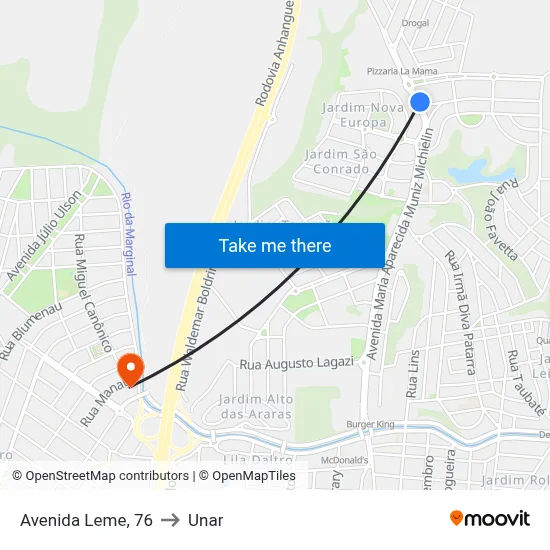 Avenida Leme, 76 to Unar map